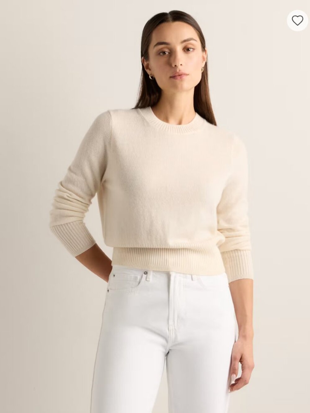 NEW Quince Mongolian Cashmere Shrunken Crewneck Sweater Ivory Cream White XS